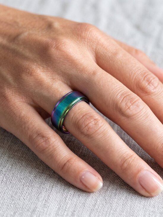Jewelry - Rainbow Titanium Band Ring Oil Slick Multicolor Unisex